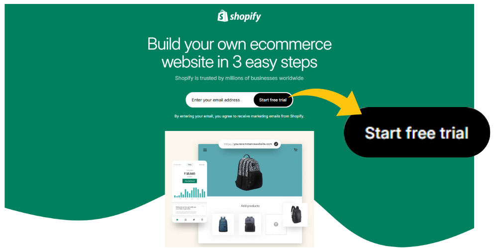 Shopify’s Free Trial Page