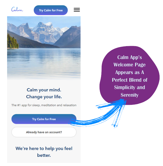 Calm App Welcome Page