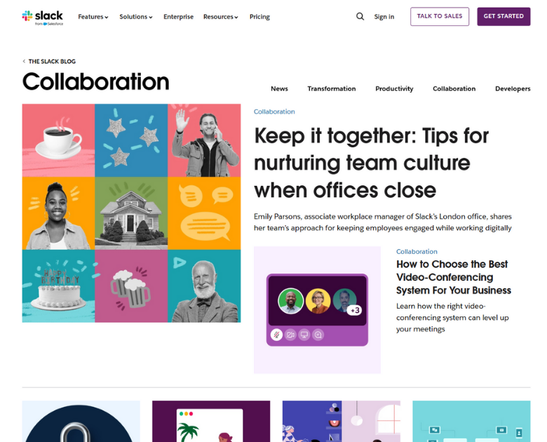 Slack’s Collaboration Tool Page